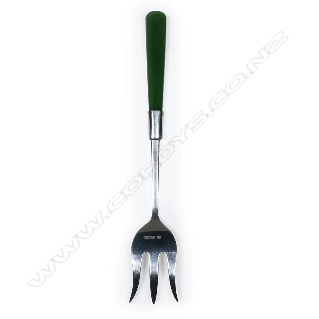 Frank Grady (Wellington) silver and greenstone bread fork, Image 1++